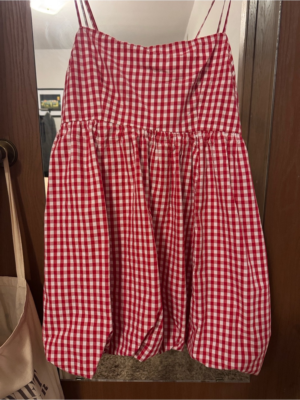Abercrombie & Fitch Red and White Gingham Mini Dress with Spaghetti Straps - Picture 2 of 4